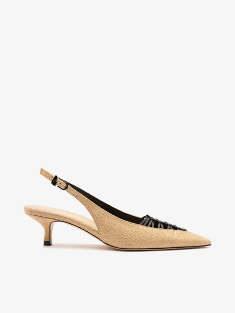 Larroudé Nara Pump In Beige Raffia and Black Leather