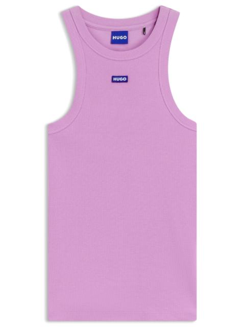 HUGO SLIM-FIT STRETCH-COTTON TOP WITH BLUE LOGO BADGE