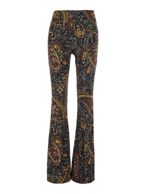 Etro Etro Women Multicolor Flared Leg Pants With All-Over Print In Tech Fabric For Women