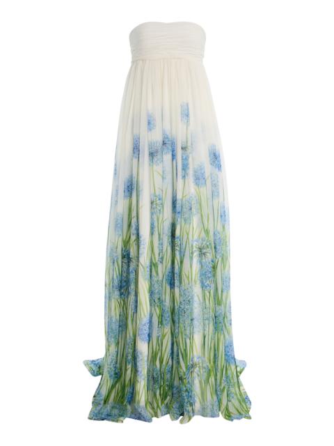 Oscar de la Renta Allium-Printed Silk-Chiffon Gown white