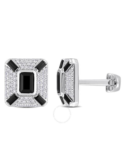 Other Designers AMOUR 5-4/5CT TGW Octagon and Baguette-cut Created Black Sapphire and White Sapphire Cufflinks In St