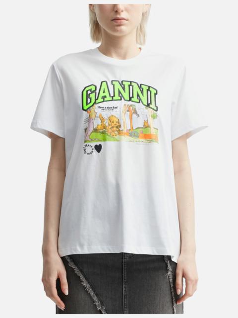GANNI BASIC JERSEY POPPY RELAXED T-SHIRT