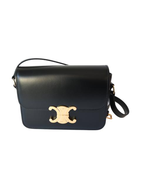 CELINE Celine Shiny Calfskin Teen Triomphe Shoulder Bag Black
