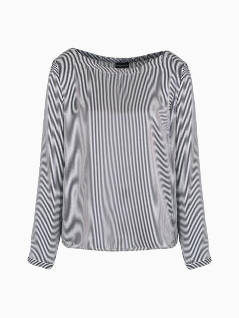 EMPORIO ARMANI Silk satin blouse with all-over fine-striped print