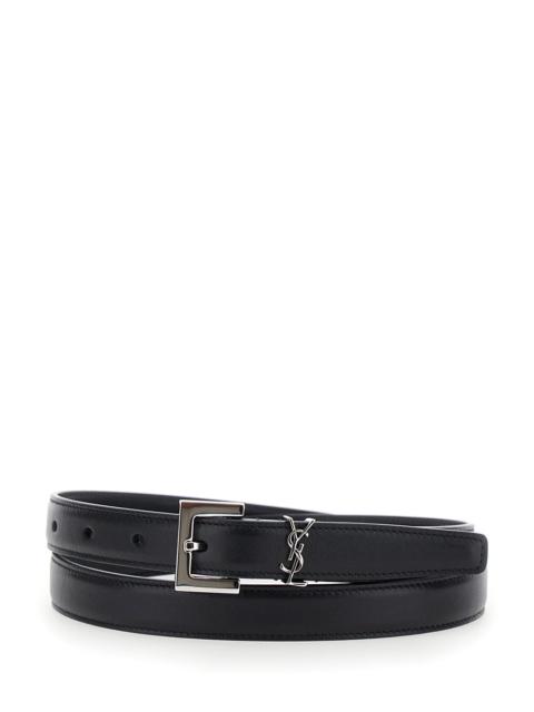 SAINT LAURENT Saint Laurent Women Belt With Cassandre Plate On The Front And Square Buckle In Black Leather For Wo