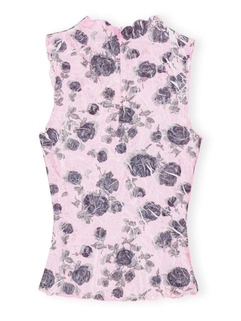 GANNI PINK FLORAL PRINTED TOP