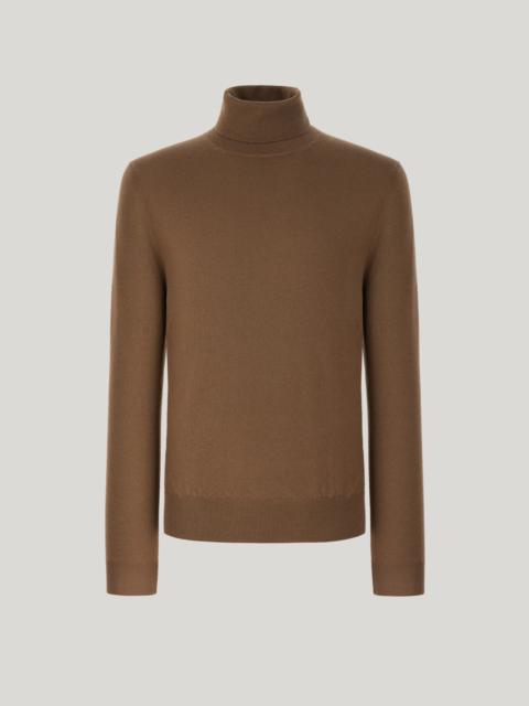 Canali LIGHT BROWN GARMENT-DYED TURTLENECK IN PURE CASHMERE