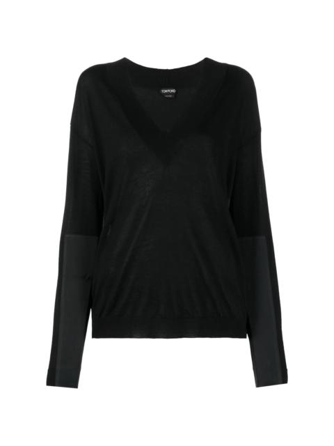 panelled V-neck knitted jumper