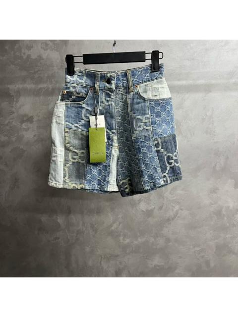 GUCCI Gucci Sky Blue Logo-Print Cropped Buttoned Shorts