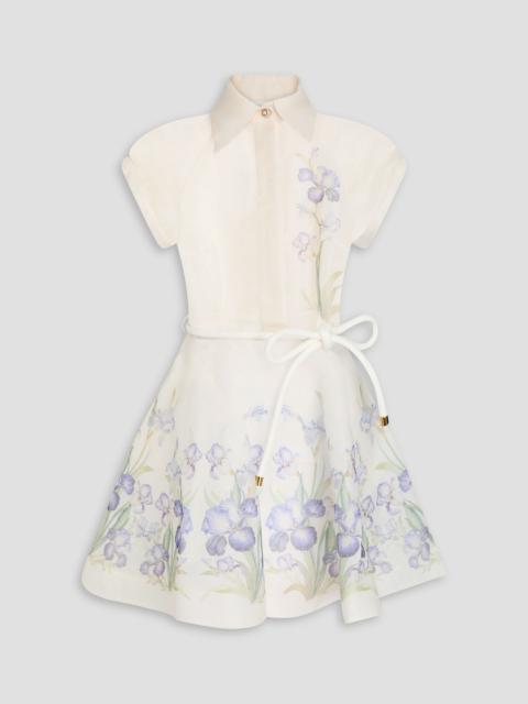 Zimmermann Floral-print linen and silk-blend organza mini shirt dress