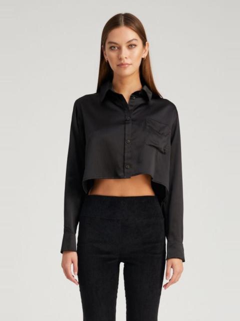 SPRWMN BLACK SILK CROPPED BUTTON DOWN