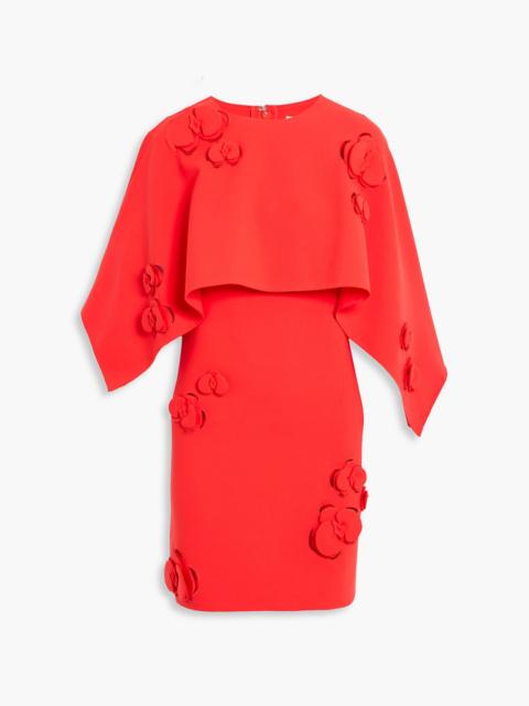 Oscar de la Renta Cape-effect floral-appliquéd wool-blend mini dress