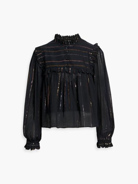FARM RIO Striped metallic fil coupé cotton-blend blouse