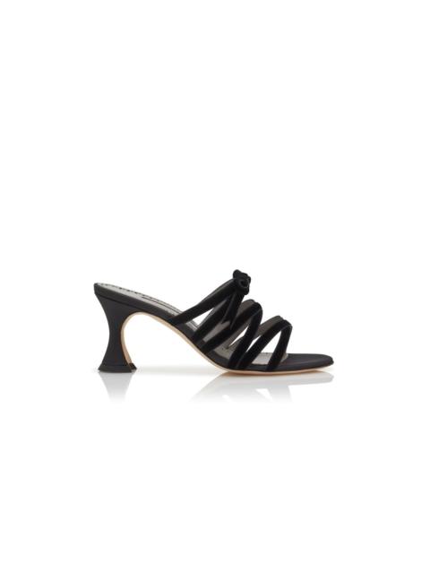 Manolo Blahnik Black Silk Criss-Cross Mules