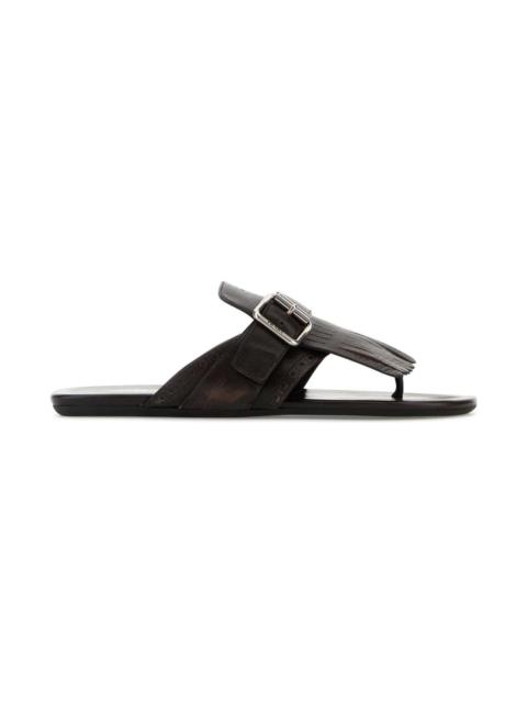 Prada Dark Brown Leather Shuffle Thong Slippers