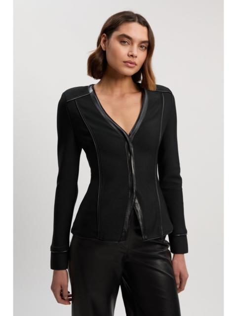 KAREN MILLEN Bandage PU Detail V Neck Top