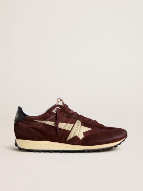 Golden Goose Men's Marathon with burgundy satin upper and platinum leather star