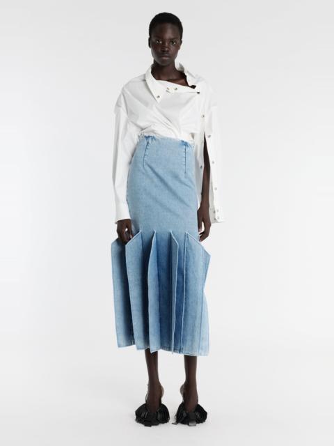A.W.A.K.E. MODE DENIM SKIRT WITH PANEL DETAIL MID BLUE