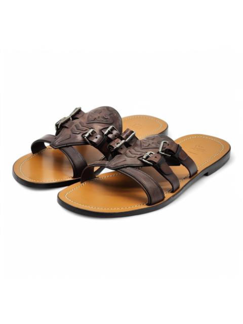 Calf Leather Sandals with Buckles - Brown - EU 46 / US 13