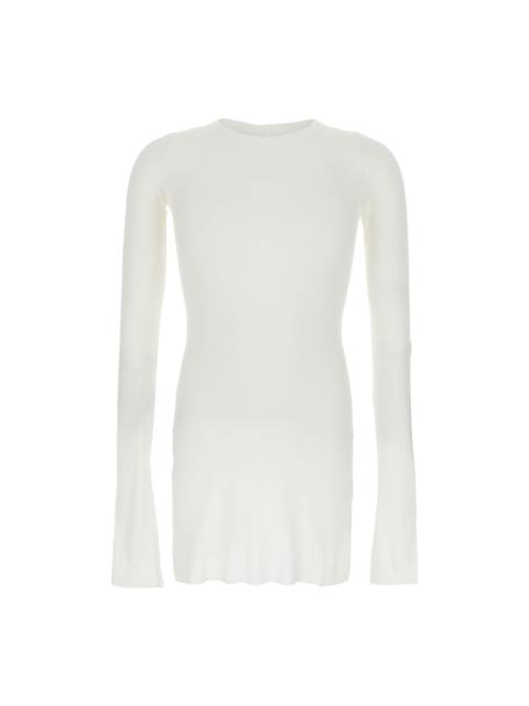 Rick Owens White T-shirt With Ribbed Design And Round Neck In Viscose And Silk Blend Man