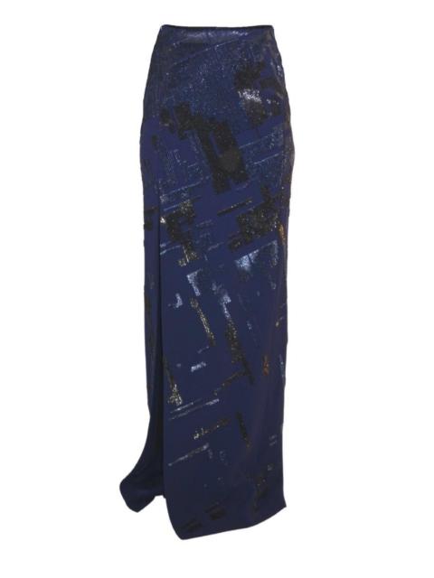 MUGLER Sequins Embellished Blue Maxi Skirt