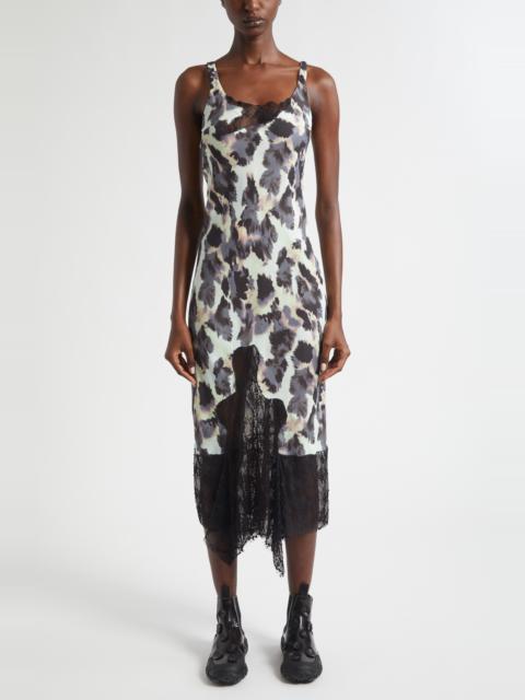 Collina Strada Collina Strada Stone Flower Drip Anemone Satin & Lace Tank Dress in Snow Leopard at Nordstrom