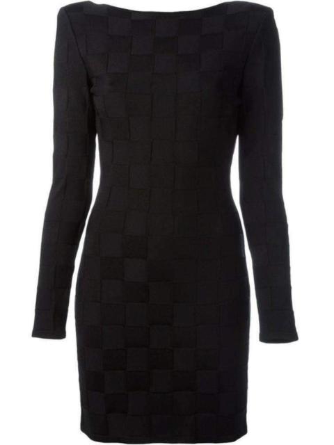 Balmain Check Jacquard Deep V-Back Dress