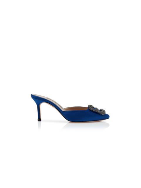 Manolo Blahnik Blue Satin Jewel Buckle Mules