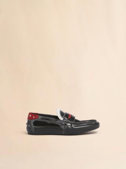 Marni BLACK LEATHER MOCCASIN WITH LOGO TAB