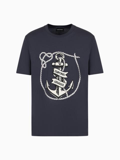 EMPORIO ARMANI Jersey T-shirt with anchor embroidery and ASV logo