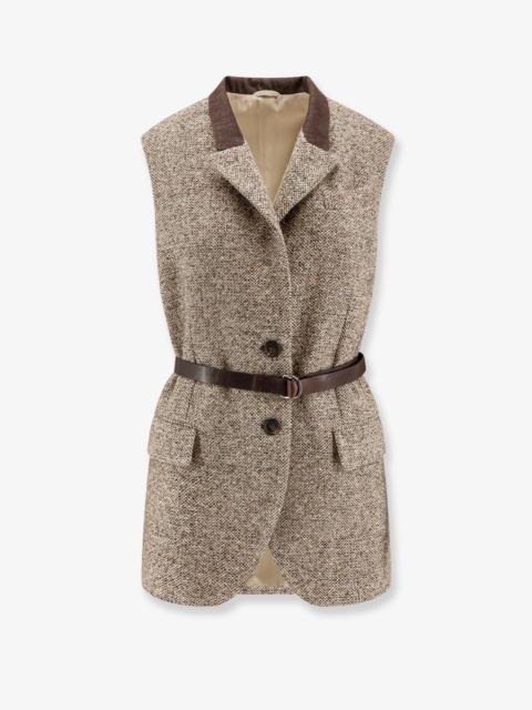 Brunello Cucinelli Wool Blend Vest With Leather Belt