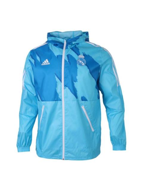 adidas Real Madrid Football Woven Hooded Jacket Blue GQ2538