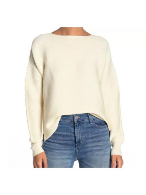 Other Designers 14th & Union Boatneck Ribbed Knit Sweater Ottoman Sleeves Ivory SZ S Petite NWT