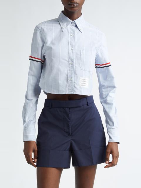 Thom Browne Armband Stripe Cotton Poplin Crop Button-Down Shirt
