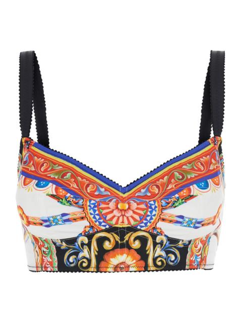 Dolce & Gabbana Dolce & Gabbana Women Multicolor Sleeveless Top With Carretto Print And V-Neck In Cotton Blend Woman