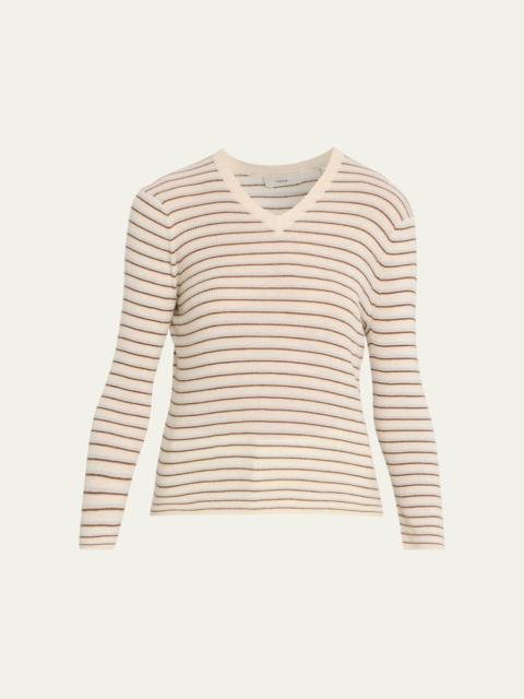 Vince Stripe Cashmere-Blend V-Neck Sweater
