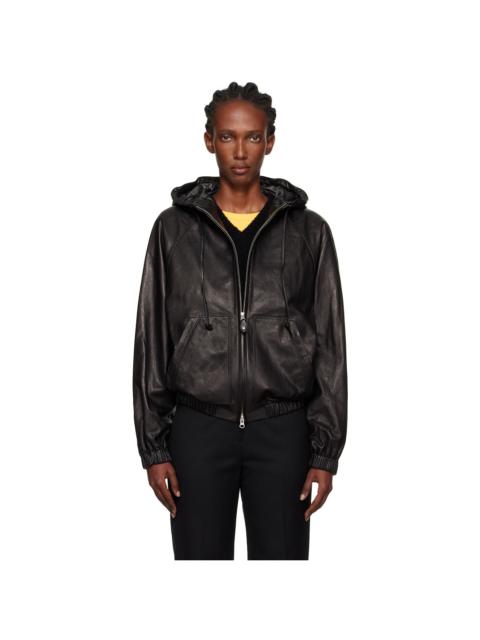 NOTHING WRITTEN Black Hooded Leather Blouson Jacket
