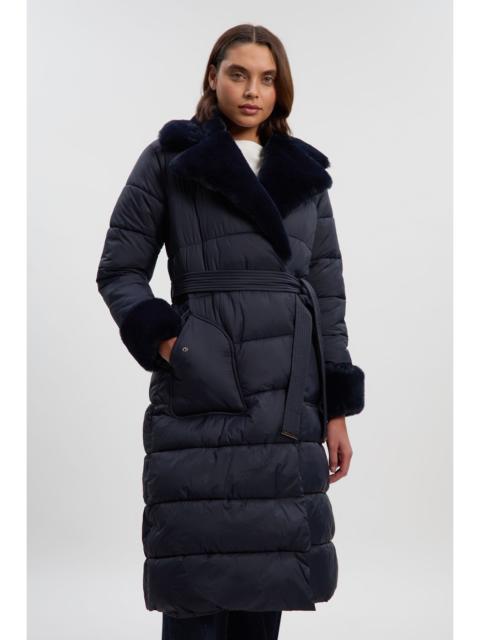 KAREN MILLEN Faux Fur Lined Belted Longline Puffer Coat
