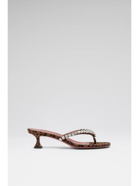 Amina Muaddi GIGI THONG SANDAL 45 LEOPARD PRINTED SUEDE AND WHITE CRYSTALS