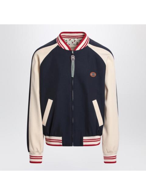 Valentino Valentino Blue/Cream Bomber With Mixed Wool Vlogo Men