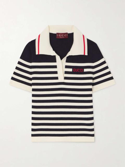 GUCCI Striped ribbed cotton-blend polo top