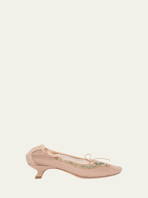 Simone Rocha Flower Embellished Mesh Ballerina Kitten Flats