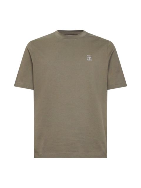 Brunello Cucinelli Khaki Solomeo crest T-shirt