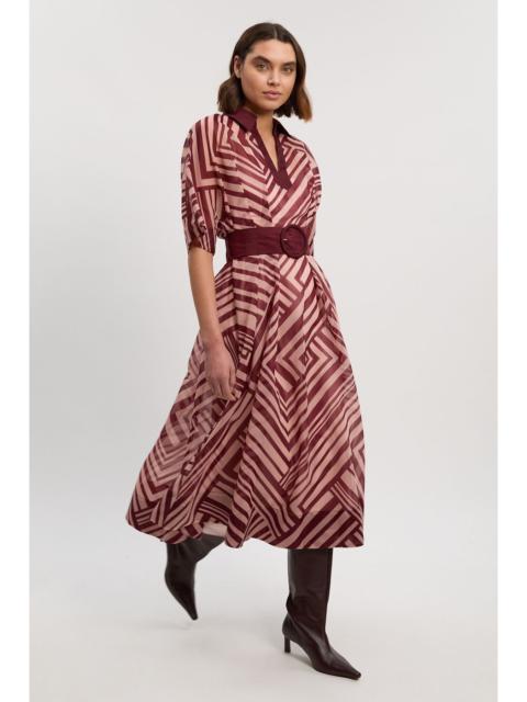 KAREN MILLEN Printed Organdie Plunge Collared Maxi Dress