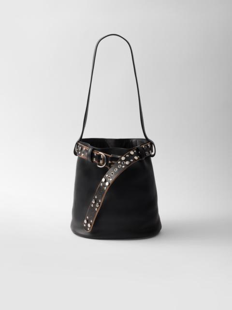 Prada Prada Buckle leather bucket bag with studded belt