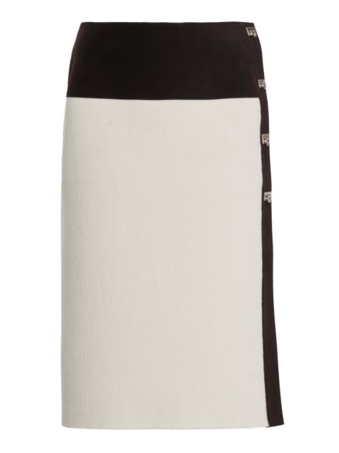 FERRAGAMO Hardware-Detailed Knit Wool Midi Skirt white