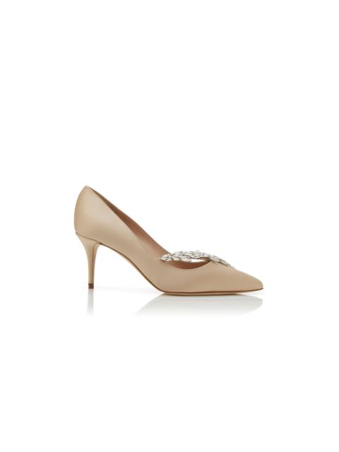 Manolo Blahnik Beige Satin Jewel Buckle Pumps