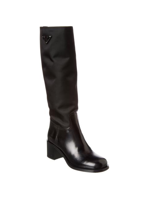 Prada Prada Nylon & Leather Knee High Boot
