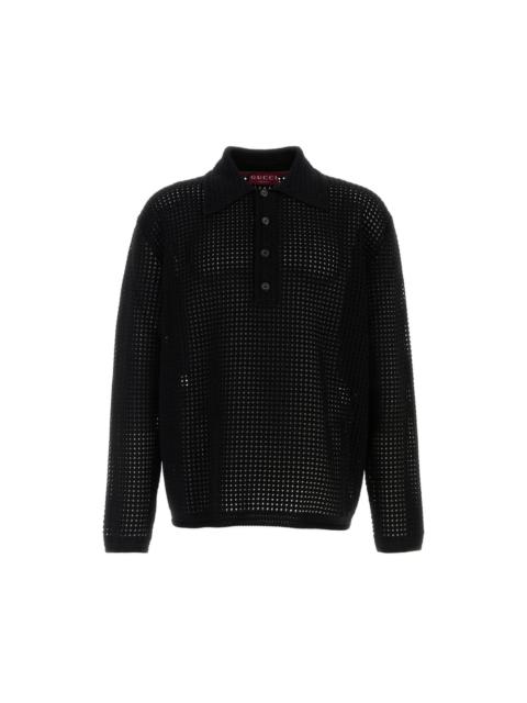 GUCCI GUCCI Black Crochet Polo Shirt New & Authentic (Men's size:L