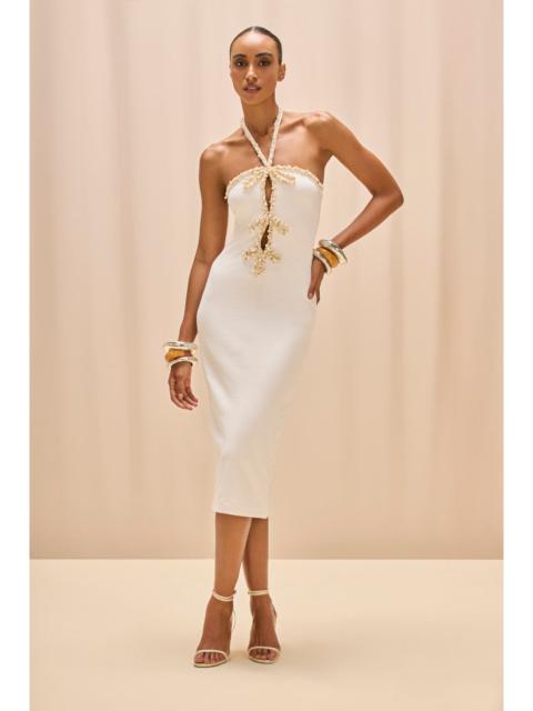 PatBO JADE KNIT EMBROIDERED HALTERNECK MIDI DRESS